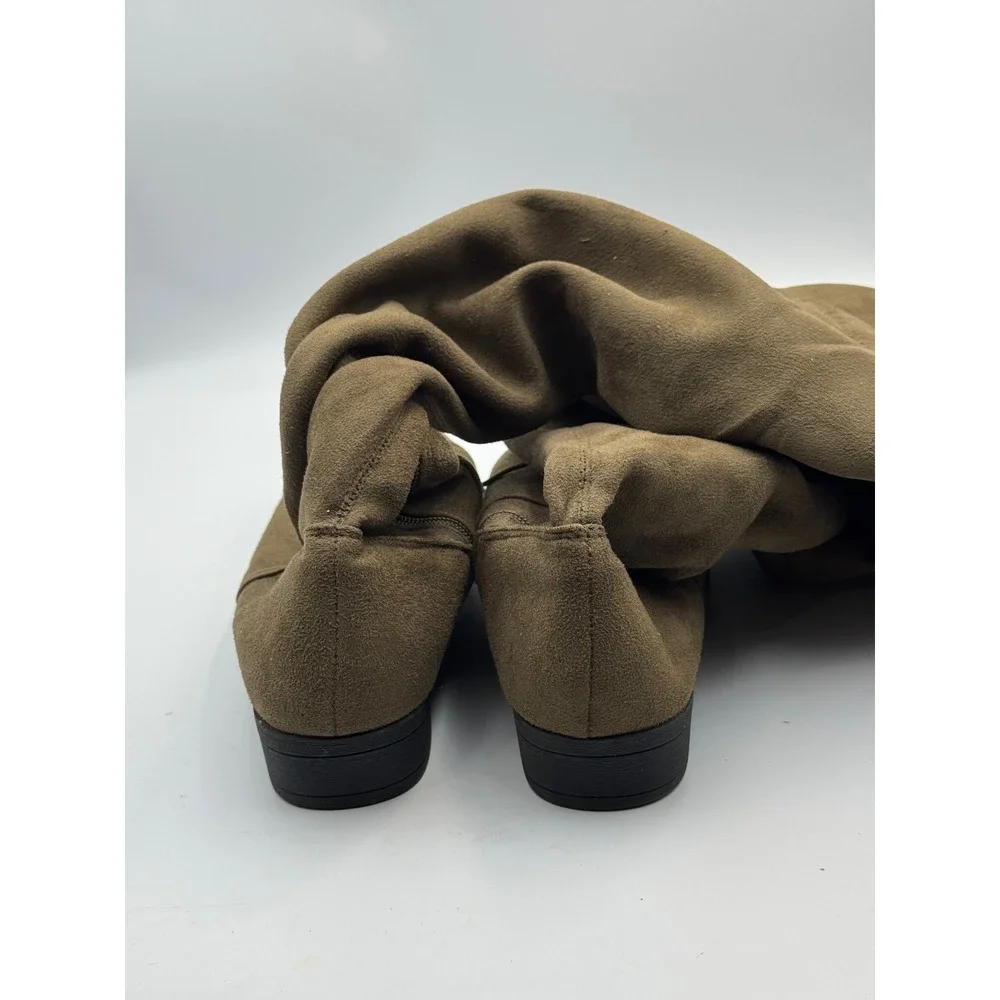 Charles Albert OTK-FLAT Olive Drab Vegan Suede Over The Knee Flat Boots 10M